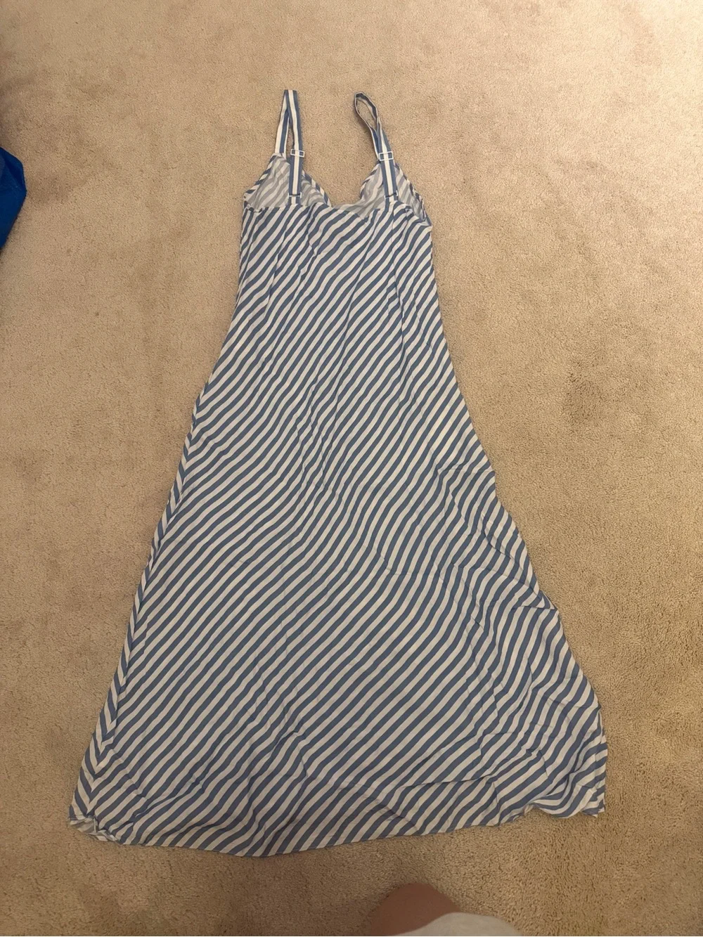 J. Crew Blue and White Diagonal Stripe Midi Dress